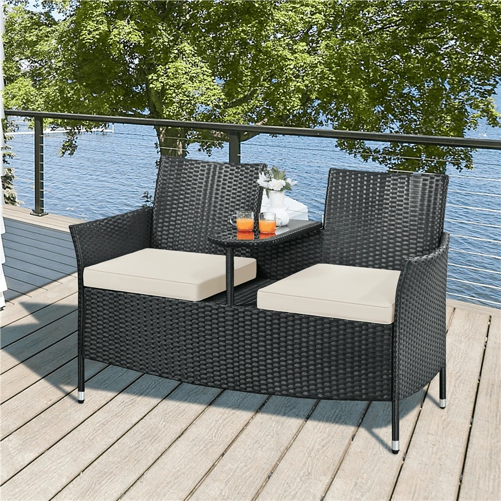 Outdoor Furniture Rattan - كرسي مزدوج فاخر للاستخدام الخارجي بسعة