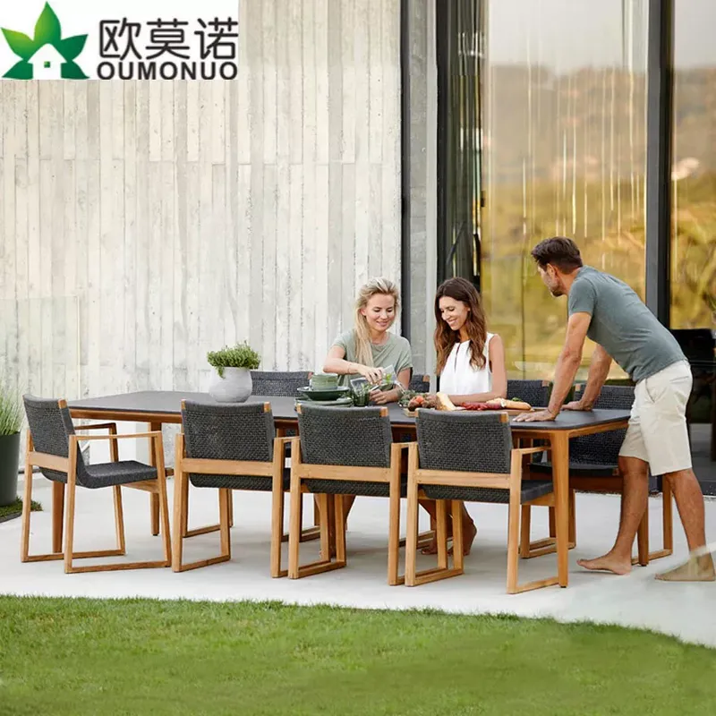 Outdoor Furniture Rattan - طقم طعام خارجي من الروطان والخشب