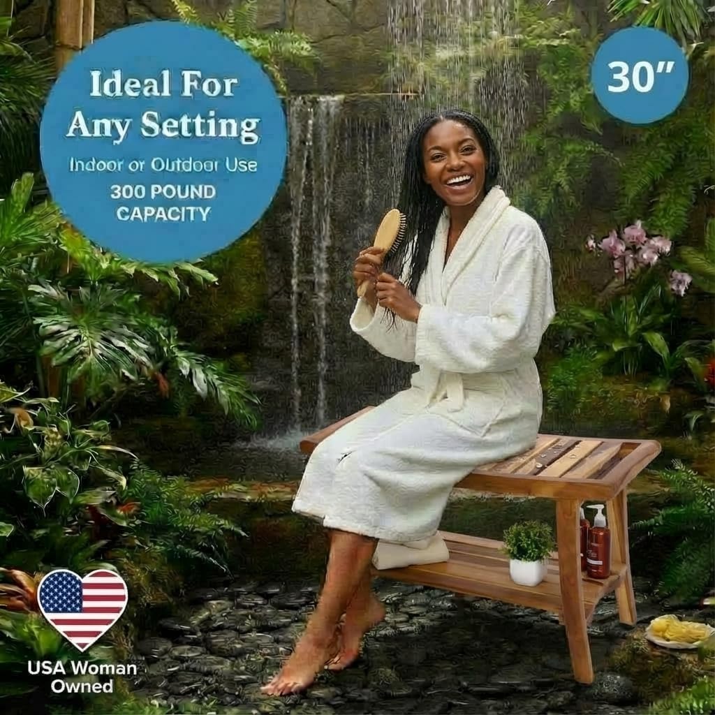مقعد استحمام خشبي من خشب الساج - مراجعة Outdoor Furniture Bench وسعره