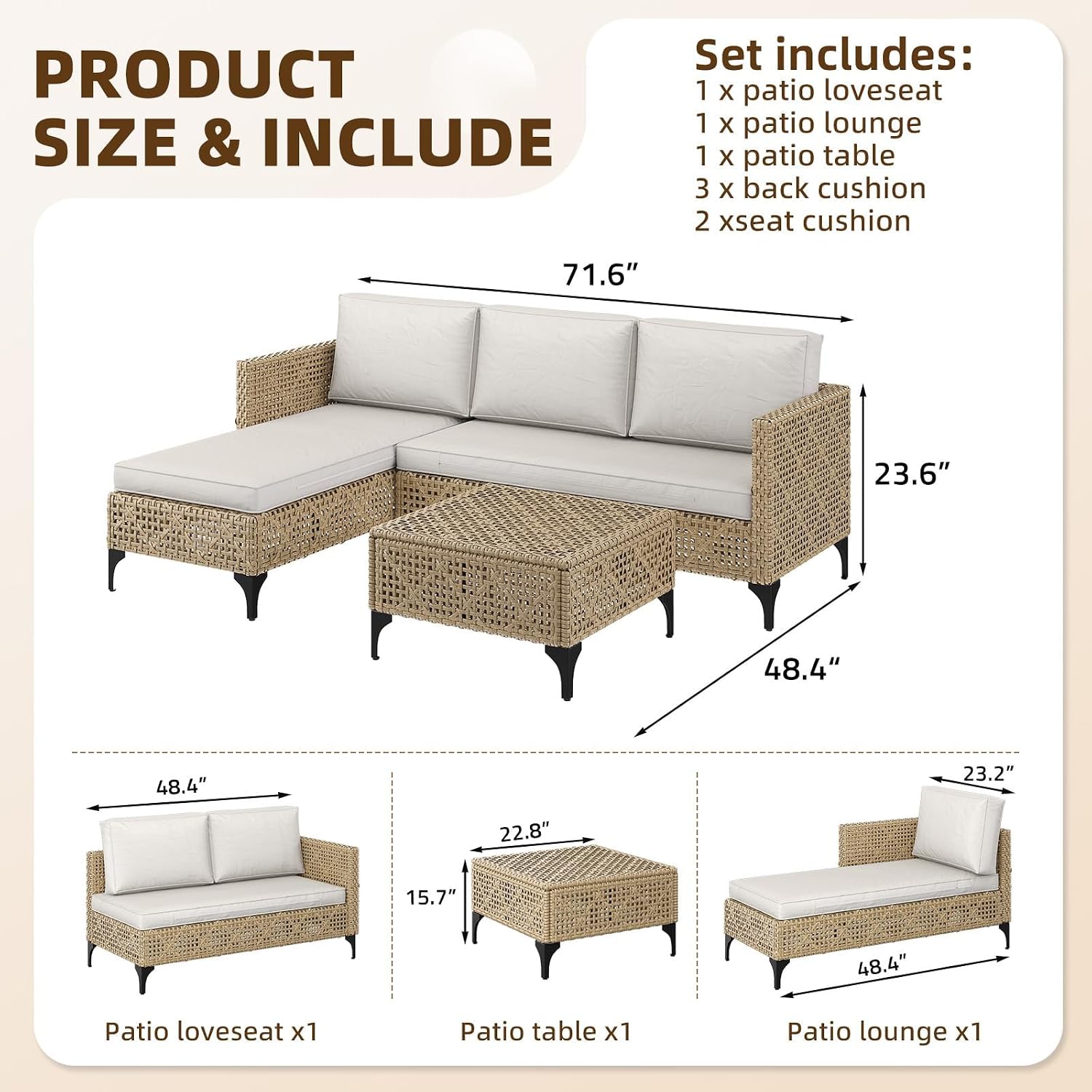 طقم أريكة من 3 قطع مصنوع من ال - مراجعة Outdoor Furniture Rattan وسعره